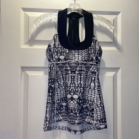 Lululemon Scoop Neck Tank White Black Glacier Lace - Picture 1 of 6
